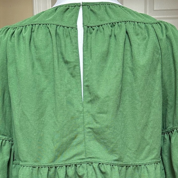 Rebecca Taylor Womens Green Tiered Pique Bell Sleeve Top Princess Boho Flowing - Picture 4 of 7